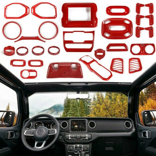 Full Set Interior Decoration Trim Kit for Jeep Wrangler JL 2018 - 2023 Red - GENSSI Interior Part
