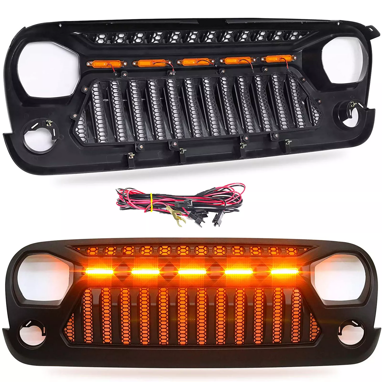 5 Amber LED Grille with Running Lights for Jeep Wrangler JK JKU 2007-2018 Grille