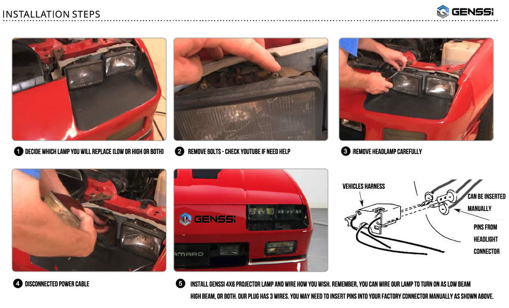 4x6 LED Projector Headlights H4651 H4652 H4656 H4666 H6545 Chrome Set Lighting