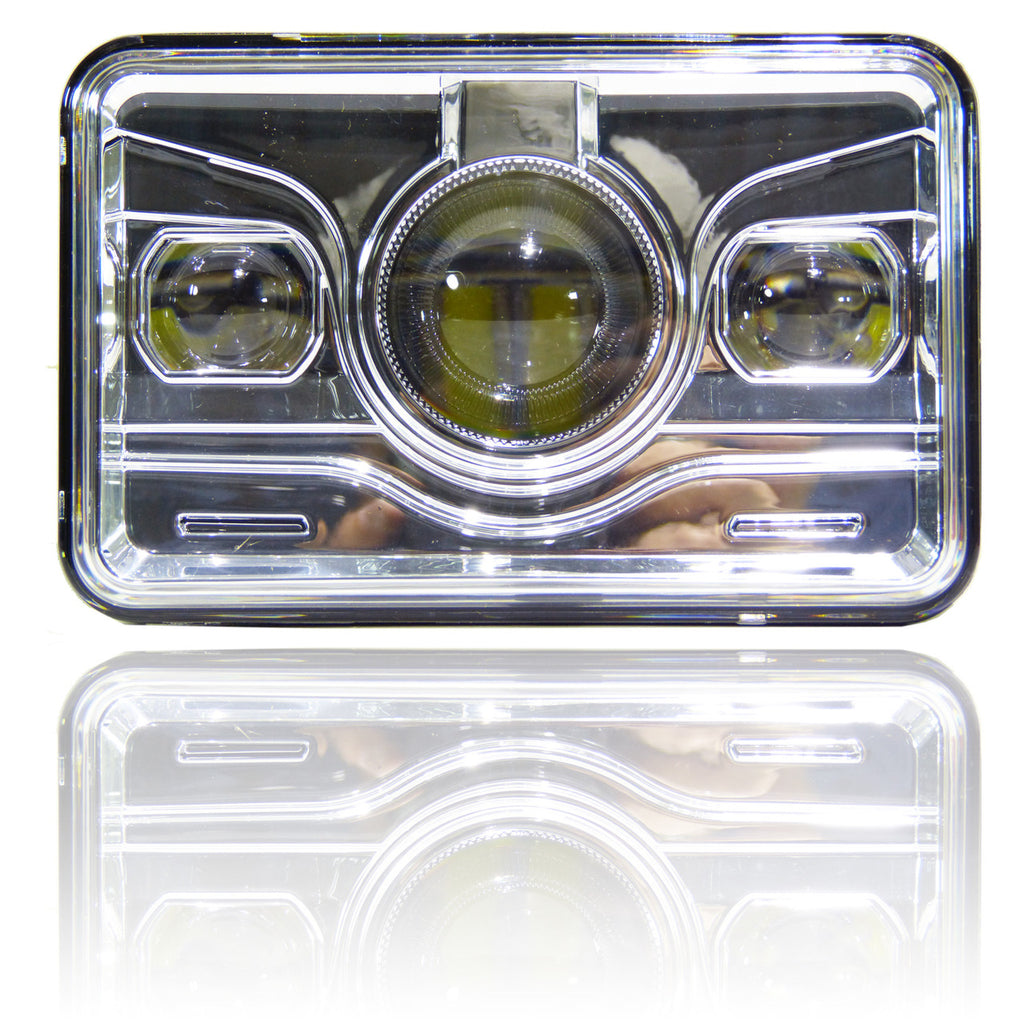4x6 LED Projector Headlights H4651 H4652 H4656 H4666 H6545 Chrome Set Lighting