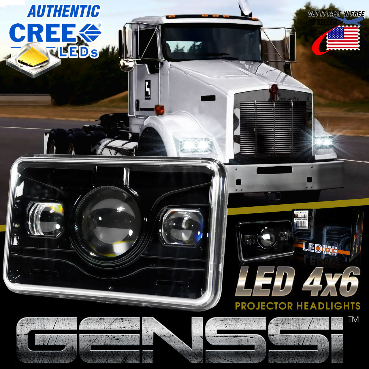 4x6 LED Projector Headlights H4651 H4652 H4656 H4666 H6545 Black Set Lighting