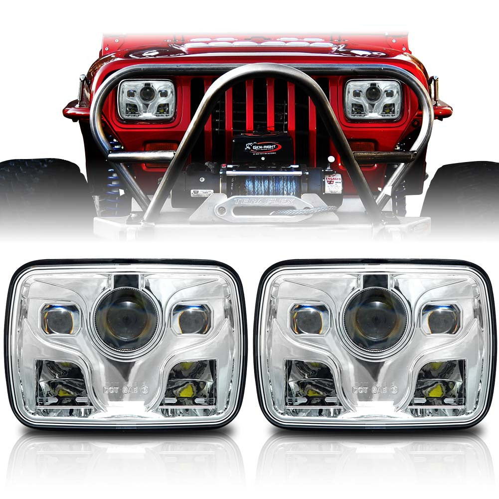 APOLLO LED Chrome Projector Headlights for XJ and YJ Lighting