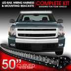 LED Light Bar Curved 288W 50 Inches Bracket Wiring Harness Kit for GMC Sierra Chevy Silverado Trucks 2007 - 2013 - GENSSI Lighting
