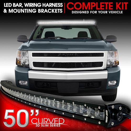 LED Light Bar Curved 288W 50 Inches Bracket Wiring Harness Kit for GMC Sierra Chevy Silverado Trucks 2007-2013 Default Title Lighting