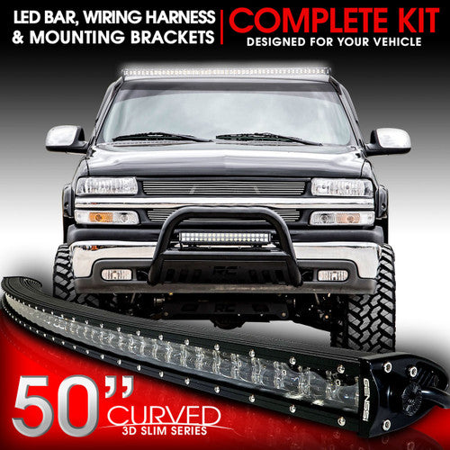 LED Light Bar Curved 288W 50 Inches Bracket Wiring Harness Kit for GMC Sierra Chevy Silverado Trucks 1999-2006 Default Title Lighting