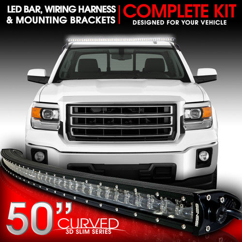 LED Light Bar Curved 288W 50 Inches Bracket Wiring Harness Kit for GMC Sierra Chevy Silverado Trucks 2014-2017 Default Title Lighting
