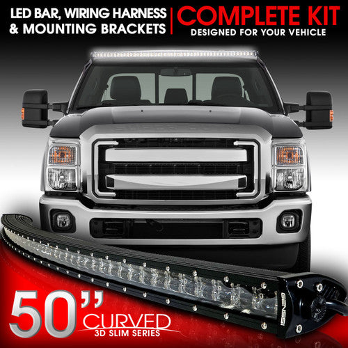 LED Light Bar Curved 288W 50 Inches Bracket Wiring Harness Kit for Ford F250 F350 Superduty 1999-2015 Default Title Lighting