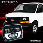 7x6 (5x7) H6054 200mm LED Projector w/ Demon DRL Headlights Black Set - GENSSI Lighting