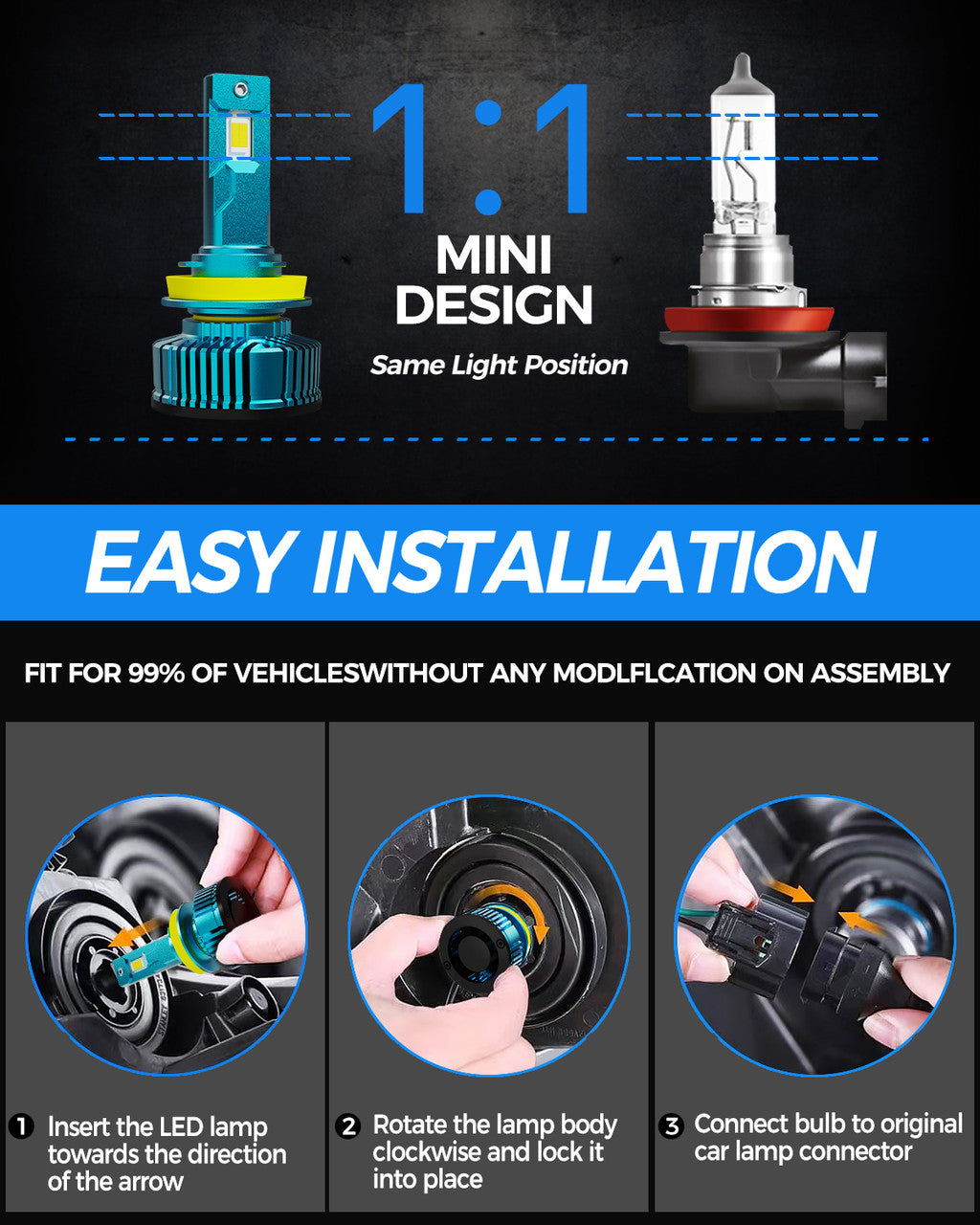 GX8 LED Headlight Conversion Kit 6500K Bulbs 22000LM Lighting