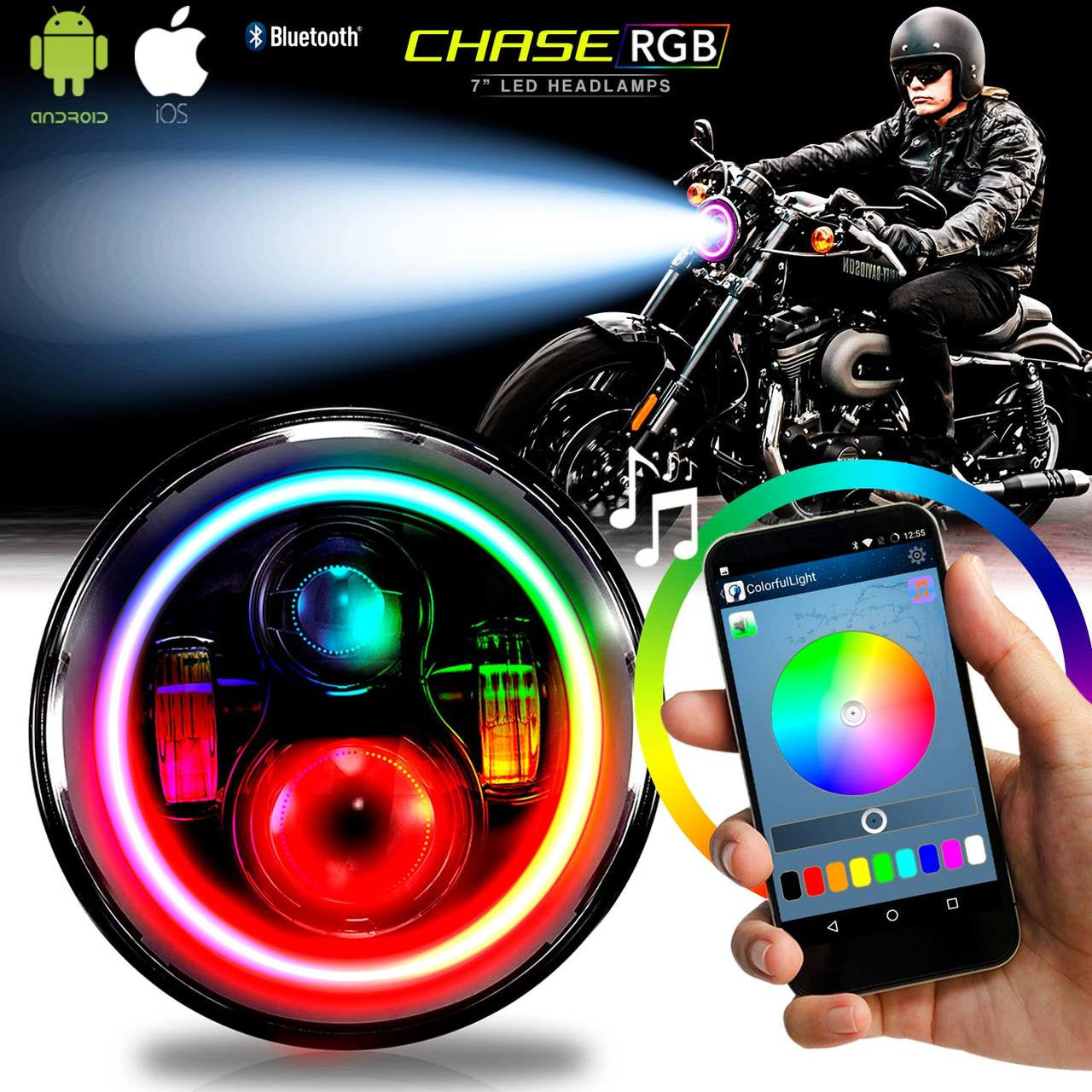 HALO RGB CHASE Projector LED Headlights for Wrangler 1996-2018 Lighting