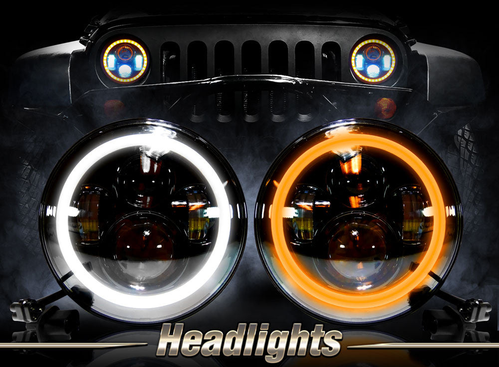 HALO Projector Black LED Headlights for Wrangler 1996-2018 Lighting