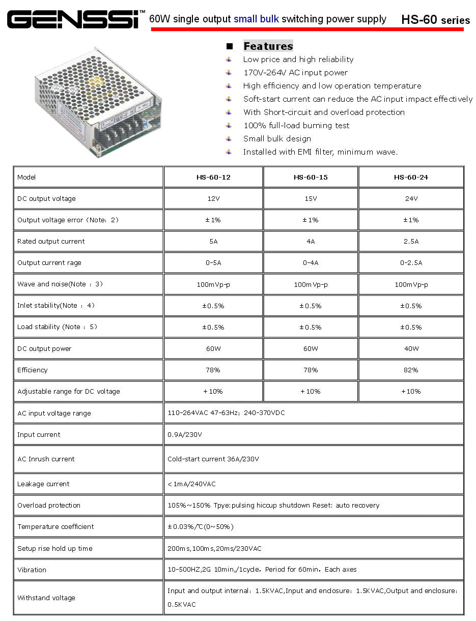 12V 60W Power Supply Regulated Switching Electrical