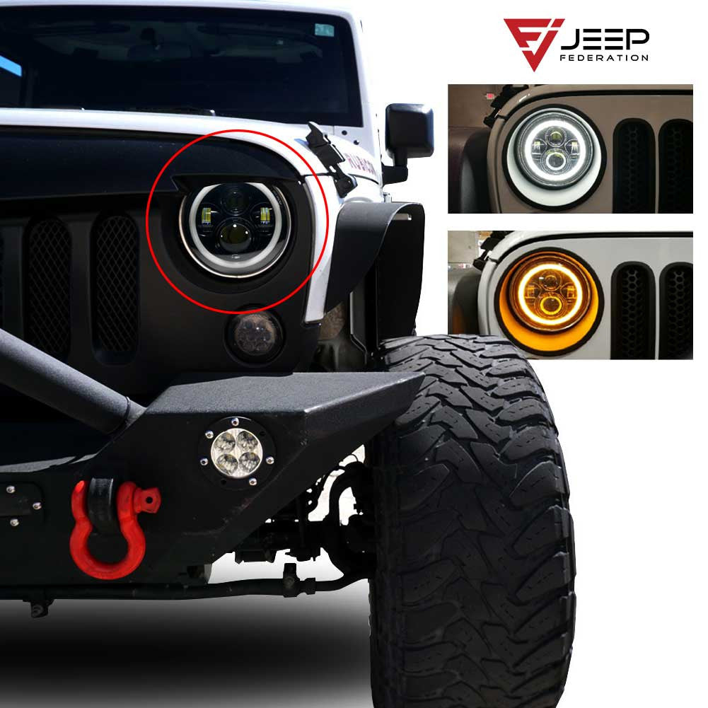 HALO Projector Black LED Headlights for Wrangler 1996-2018 Lighting
