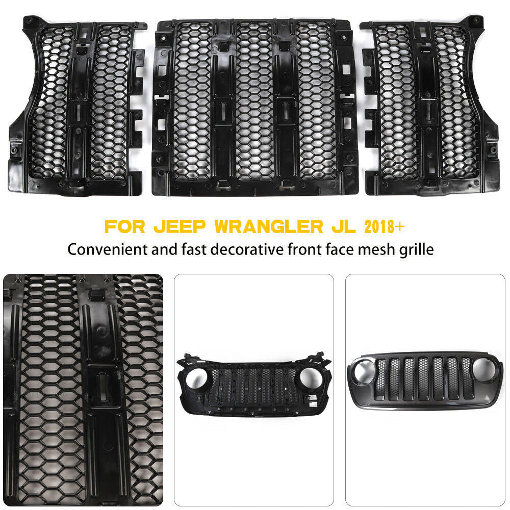 Honeycomb Grille Inserts for Jeep Wrangler JL 2018-2023 Black Grille