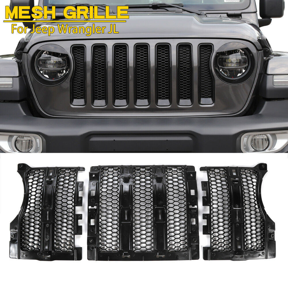 Honeycomb Grille Inserts for Jeep Wrangler JL 2018-2023 Black Grille