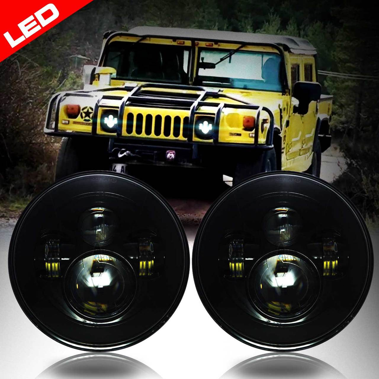 7 Inch Projector Black LED Headlights Set Lighting