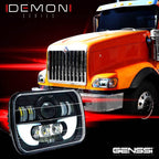 7x6 (5x7) H6054 200mm LED Projector w/ Demon DRL Headlights Black Set - GENSSI Lighting