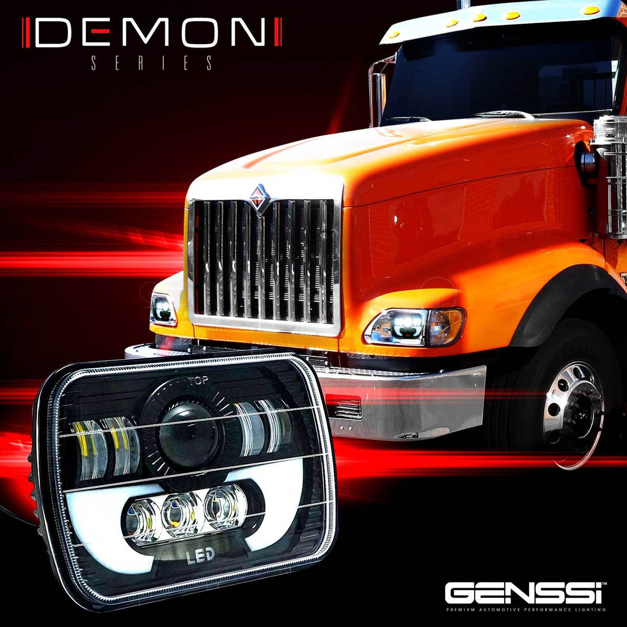 7x6 (5x7) H6054 200mm LED Projector w/ Demon DRL Headlights Black Set Lighting