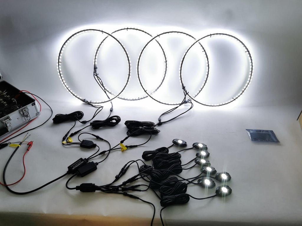 LED Wheel Lights Kit White with Turn Signal and 8 White Rock Lights Lighting