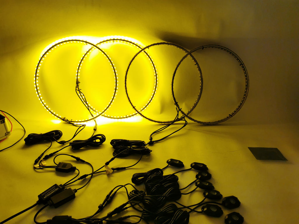 LED Wheel Lights Kit White with Turn Signal and 8 White Rock Lights Lighting