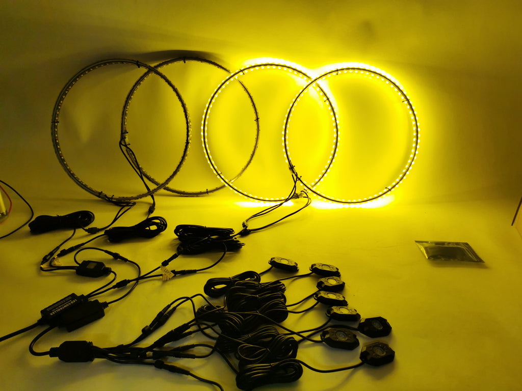 LED Wheel Lights Kit White with Turn Signal and 8 White Rock Lights Lighting