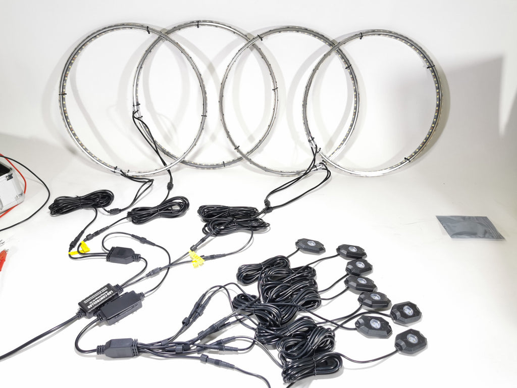 LED Wheel Lights Kit White with Turn Signal and 8 White Rock Lights Lighting