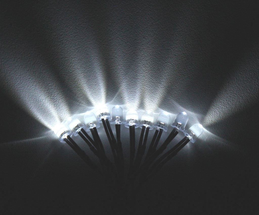8mm Round LED Lights with 55cm Wire 12V (10 Pack) Lighting