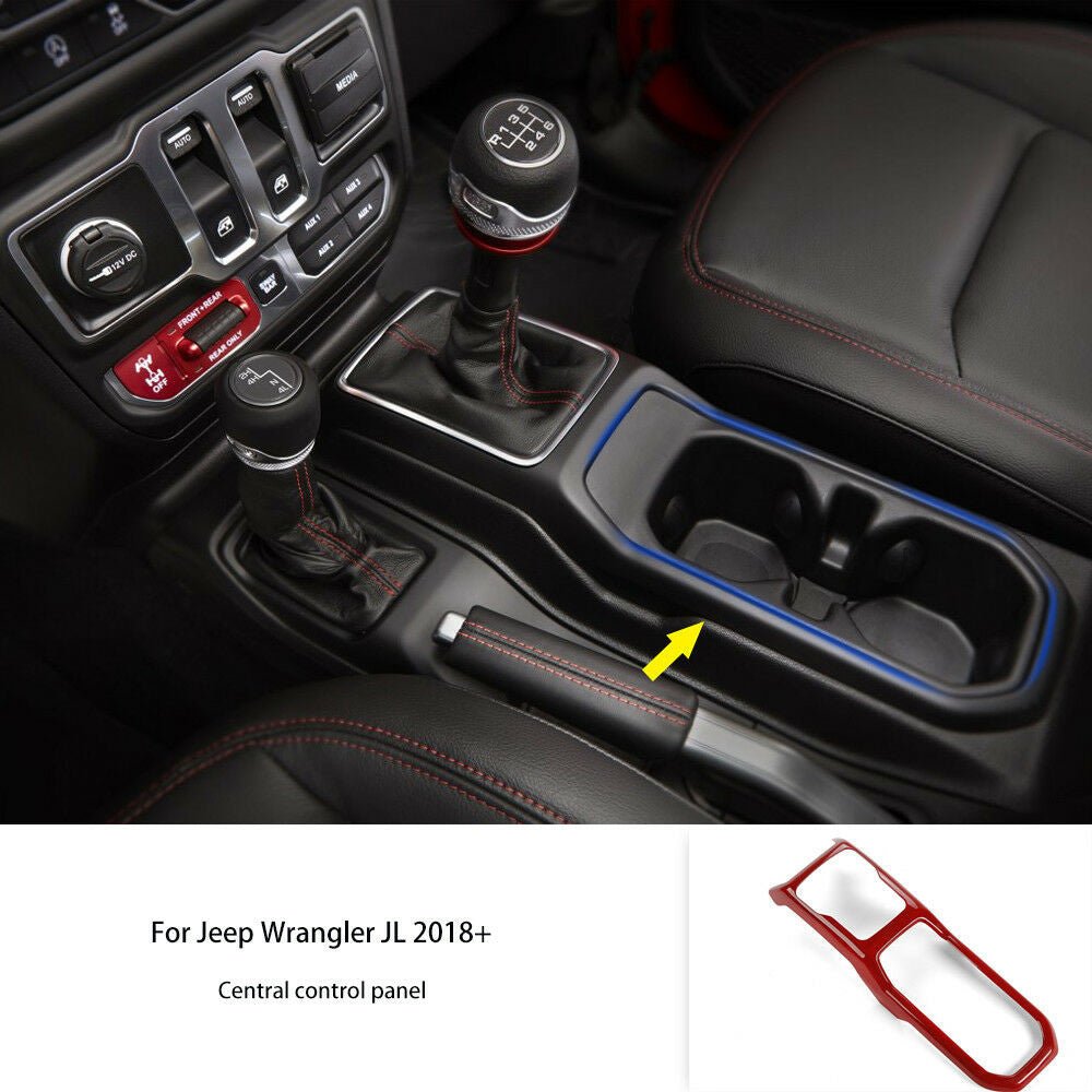 Gear Shift Panel Cover Frame Trim For Jeep Wrangler JL 2018 - 2023 Red - GENSSI Interior Part