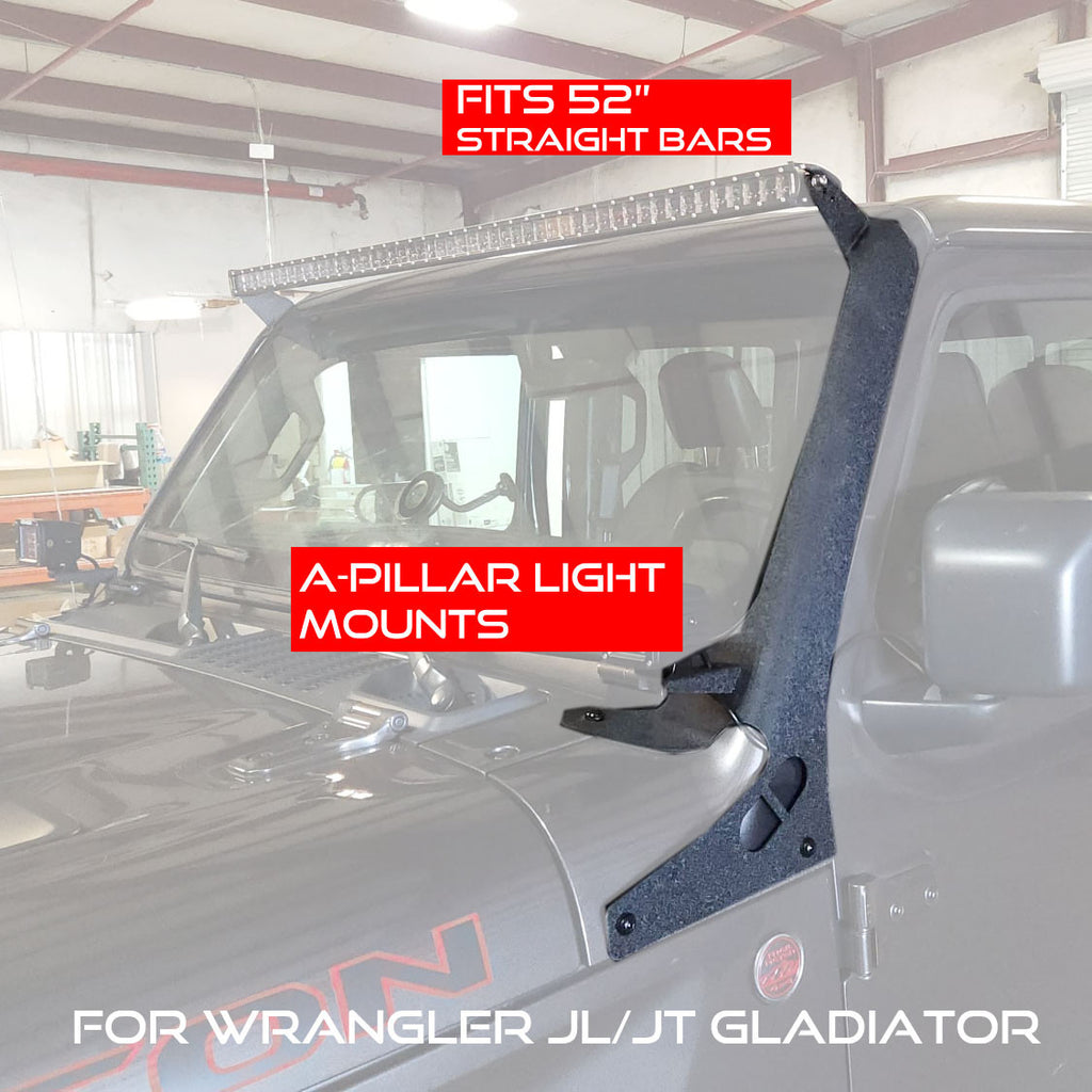 52 Inch Light Bar Bracket for Jeep Wrangler JL JLU JT Gladiator with A-Pillar Pod Mount Exterior Part