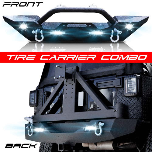 Front and Rear Tire Carrier Rock Crawler Bumpers for Wrangler JK 2007-2018 Wire Harness Relay with Switch for LED Lighting Front and Rear Grab Bars Set Add for $25 ONLY! Bumper