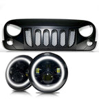ARES Monster Grille with HALO Projector Black LED Headlights for Wrangler 2007-2018 Grille