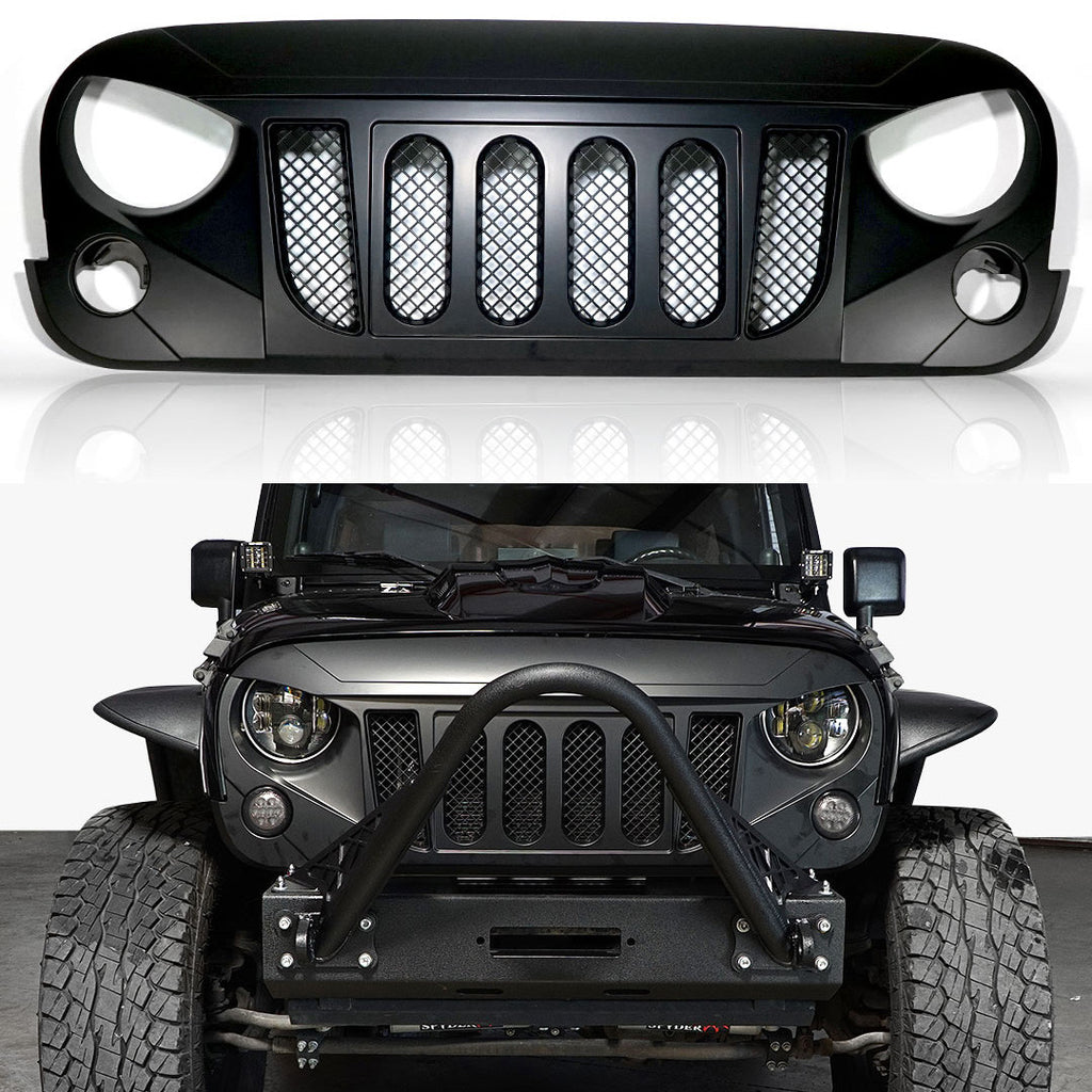 ARES Monster Grille with HALO Projector Black LED Headlights for Wrangler 2007-2018 Grille