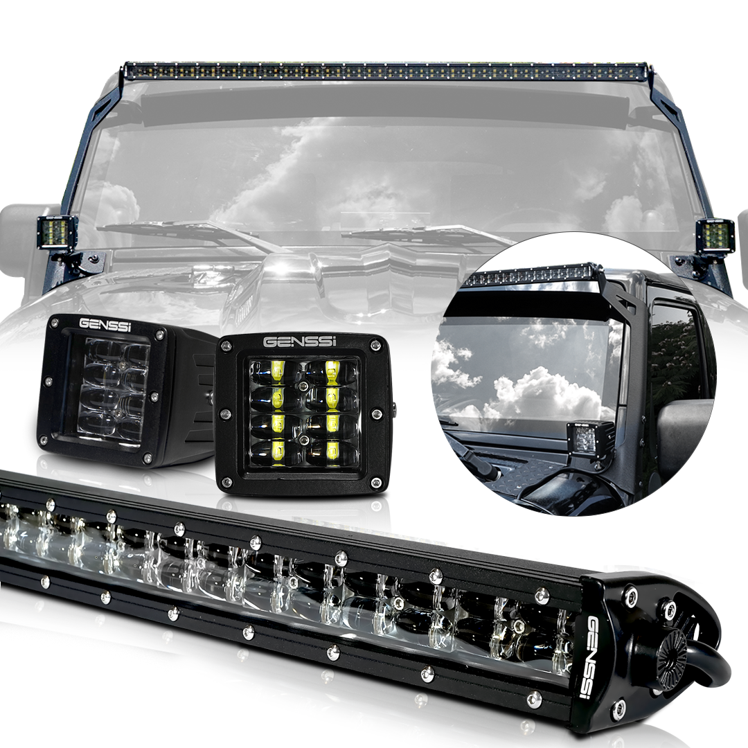 LED Light Bar Combo Kit with AUX Lights & Bracket Wiring Harness Kit for Wrangler JK 2007-2018 Lighting