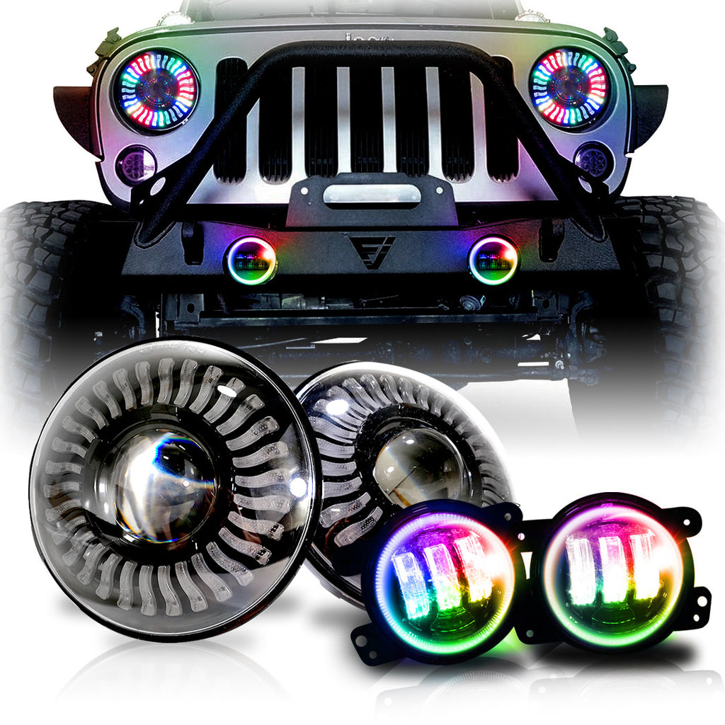 Demon Eye HALO Projector Black LED Headlights and Fog Lights for Wrangler JK 2007-2018 Lighting