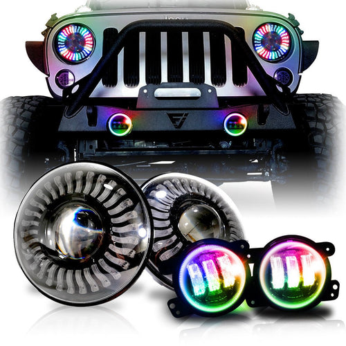 7 Inch DEMON EYE LED Headlights with Remote Control with Matching Fog Lamps - GENSSI Lighting