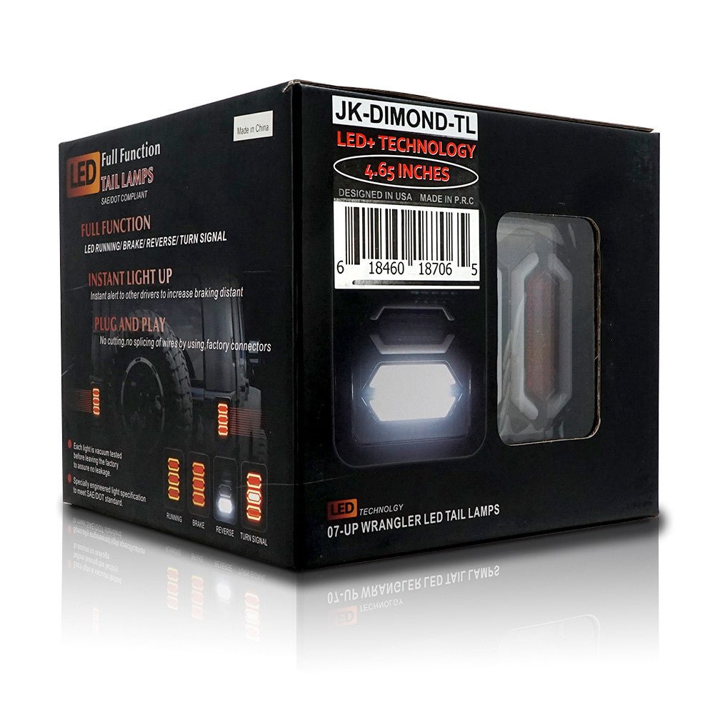 DIAMOND Black LED Tail Lights for Wrangler JK 2007 - 2018 - GENSSI Lighting