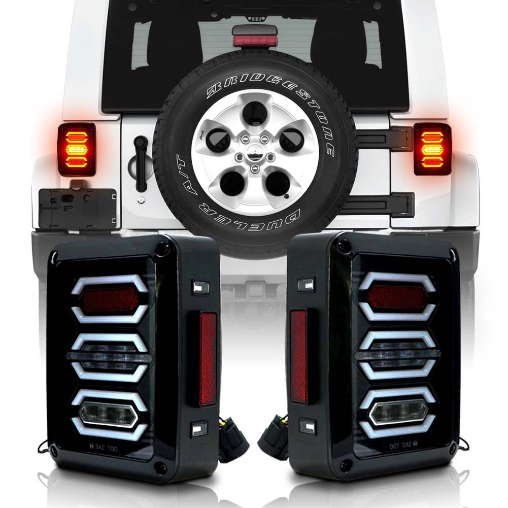 DIAMOND Black LED Tail Lights for Wrangler JK 2007 - 2018 - GENSSI Lighting