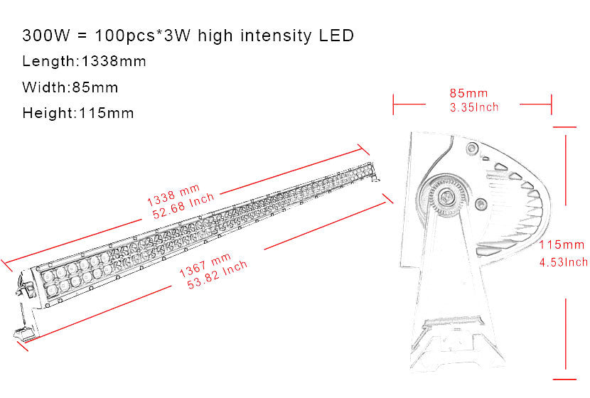 Light Bar 52" Pillar Package Kit w/Pods w/Brackets w/Wiring Lighting