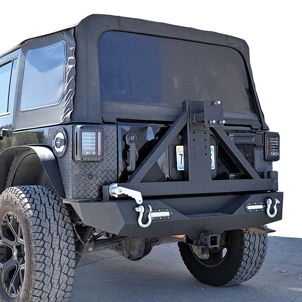 Front and Rear Tire Carrier Rock Crawler Bumpers for Wrangler JK 2007-2018 Bumper