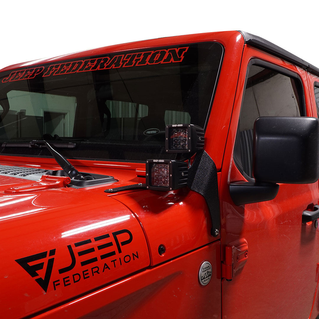 Quad LED Pod Cube Lower Windshield Pillar Light Mount Kit for Wrangler JL 2018+ Lighting