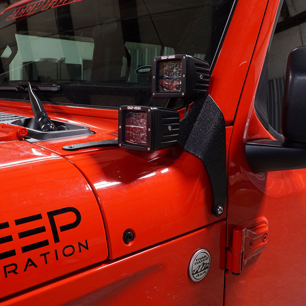 Quad LED Pod Cube Lower Windshield Pillar Light Mount Kit for Wrangler JL 2018+ Lighting