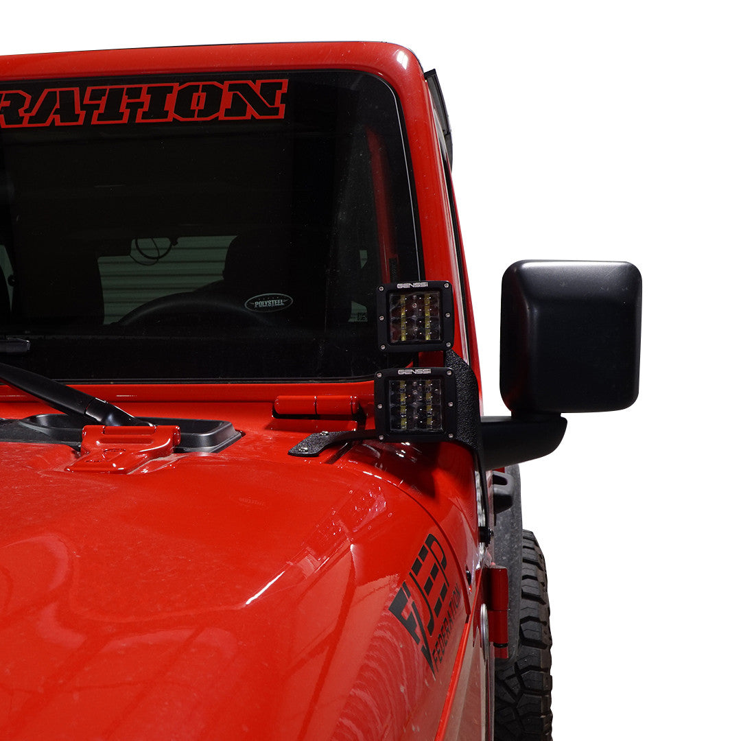 Quad LED Pod Cube Lower Windshield Pillar Light Mount Kit for Wrangler JL 2018+ Lighting