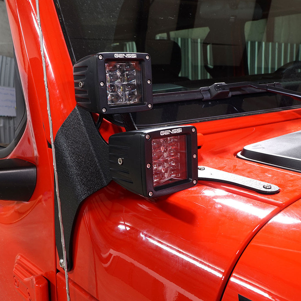 Quad LED Pod Cube Lower Windshield Pillar Light Mount Kit for Wrangler JL 2018+ Lighting