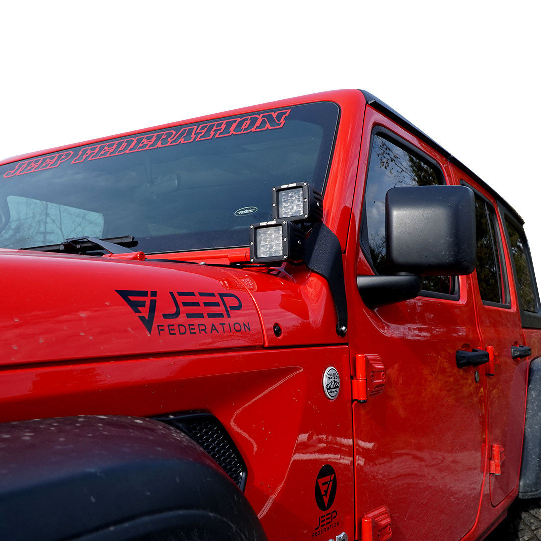 Quad LED Pod Cube Lower Windshield Pillar Light Mount Kit for Wrangler JL 2018+ Lighting