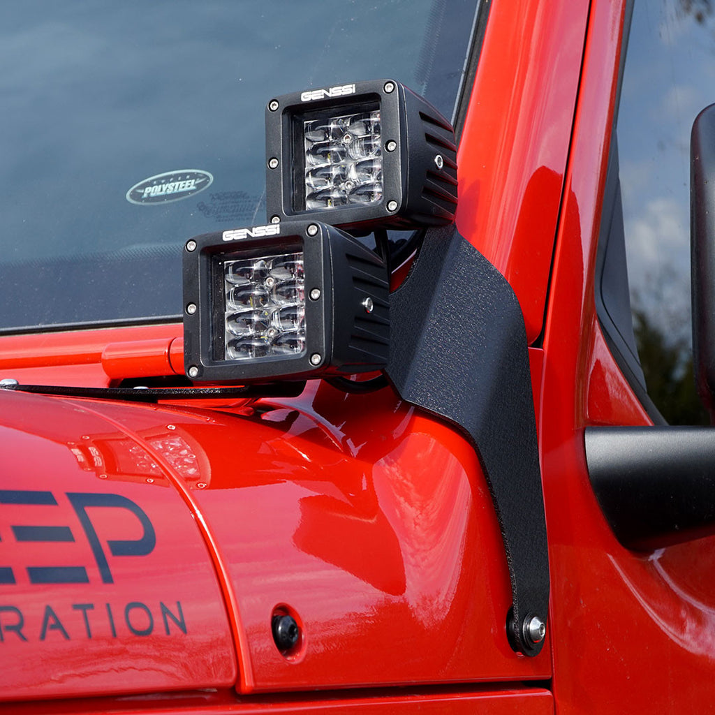 Quad LED Pod Cube Lower Windshield Pillar Light Mount Kit for Wrangler JL 2018+ Lighting