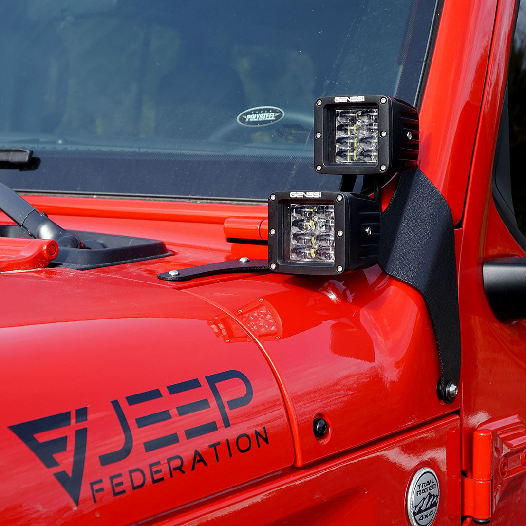 Quad LED Pod Cube Lower Windshield Pillar Light Mount Kit for Wrangler JL 2018+ Lighting