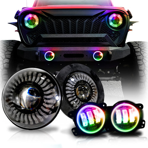Demon Eye LED Headlights Fog Lights Kit for Wrangler JL JLU Gladiator 2018 Up Default Title Lighting