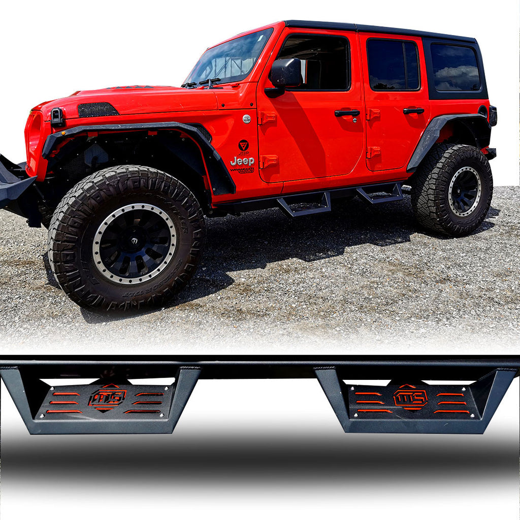 Running Boards Side Steps Rail Steps Rock Sliders for Jeep Wrangler JLU 4dr 2018 up Dual Style Exterior Part