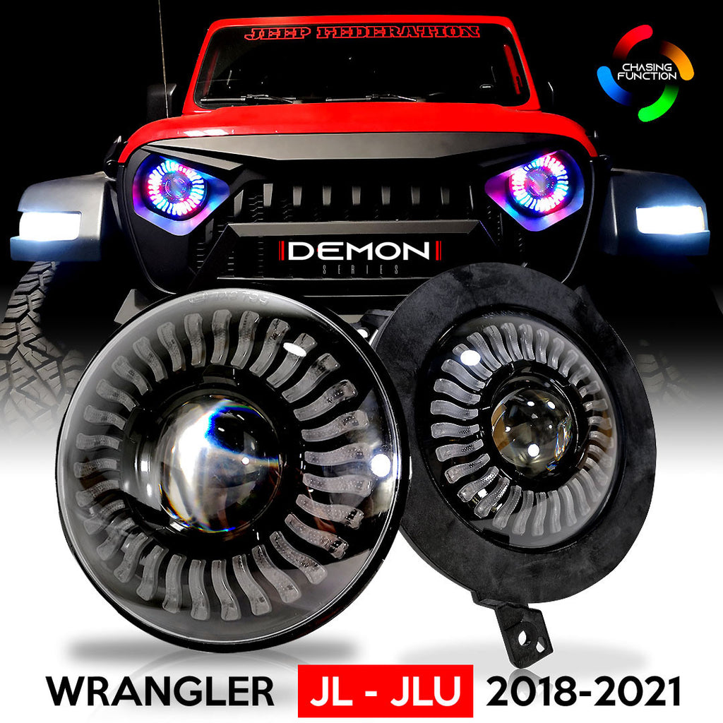 Demon Eye LED Headlights for Wrangler JL JLU Gladiator 2018 Up Lighting