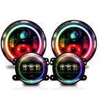 7 Inch HALO Chasing RGB Color Projector LED Headlights & Fog Lights Kit for Wrangler JK 2007 - 2017 - GENSSI Lighting